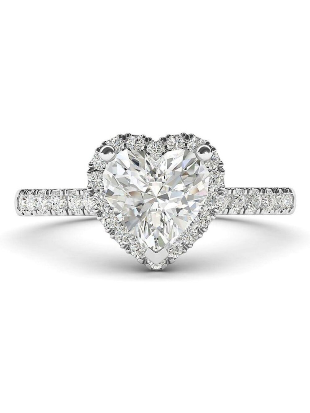 Heart-Shaped Halo Engagement Ring | Sterling Silver Moissanite & Diamond Side